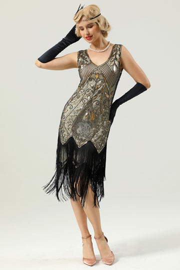 Marfim Lantejoulas Franja Flapper Vestido